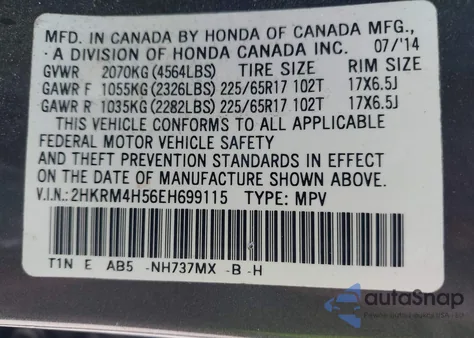 2014 Honda Cr-V Ex from USA, damaged, VIN 2HKRM4H56EH699115